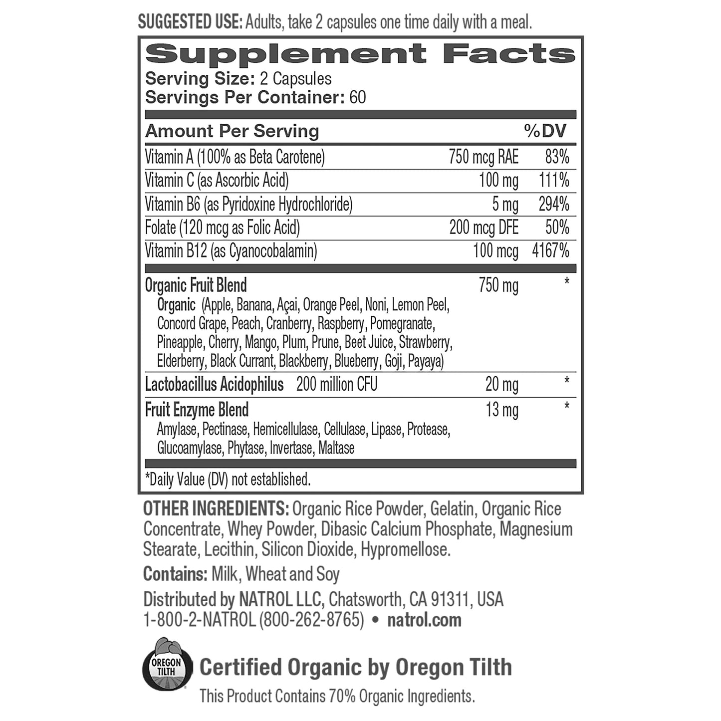 Natrol Juicefestiv Daily Fruit & Veggie, 240 Capsules
