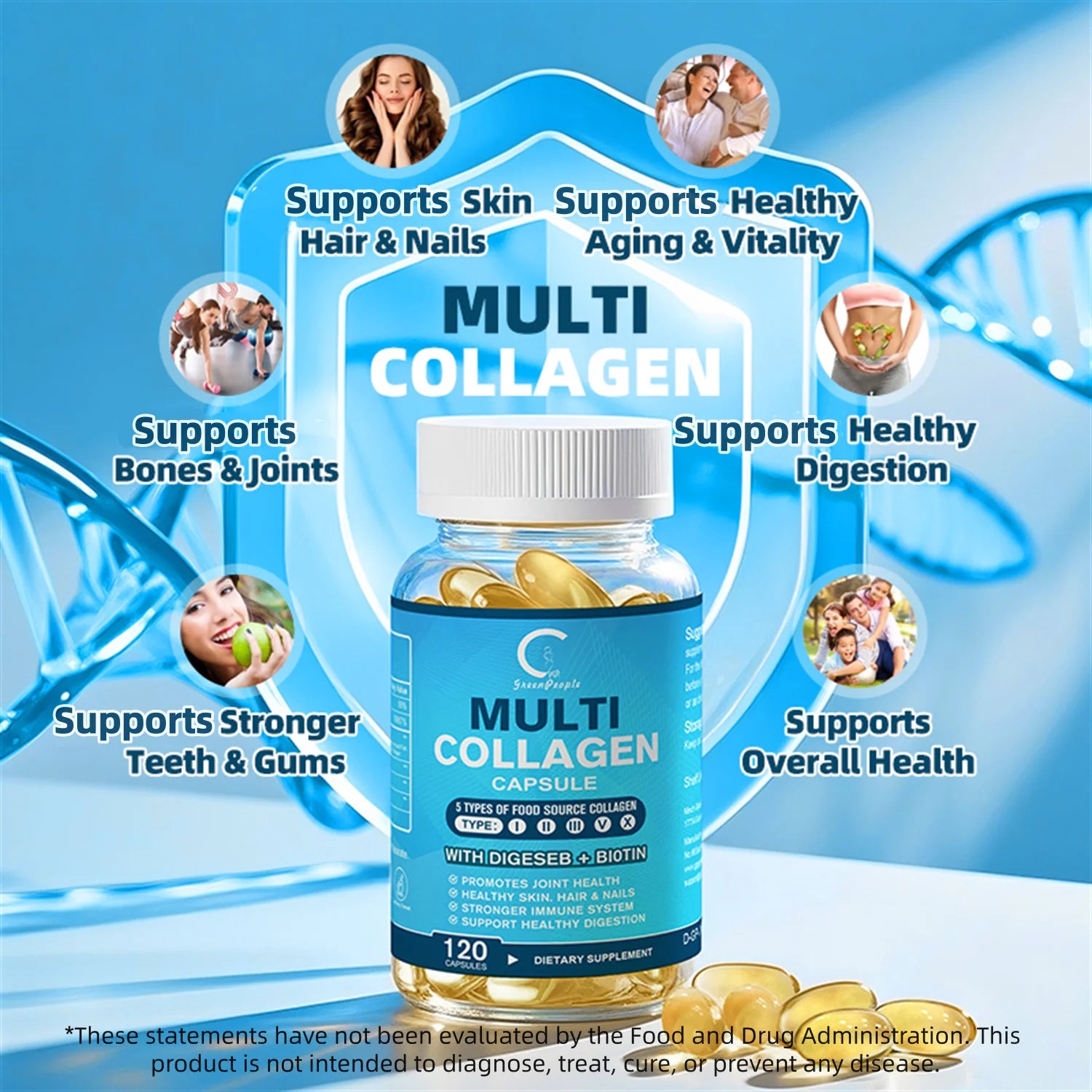 Multi-Collagen Capsules 5000Mg for Joints Hair Skin and Nails Healthy, 240 Capsules