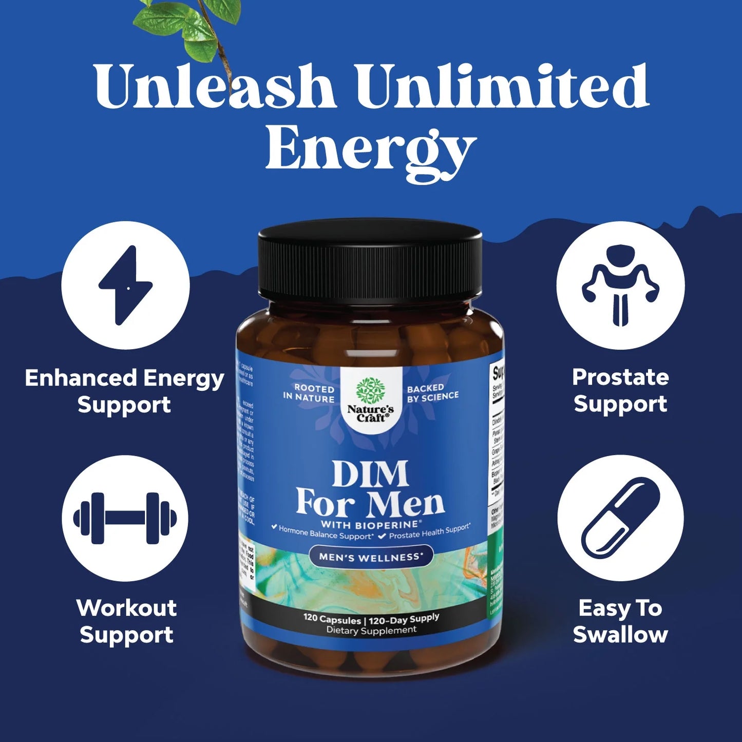 DIM Supplement for Men, Estrogen Blocker Hormone Balance Support, 120 Capsules