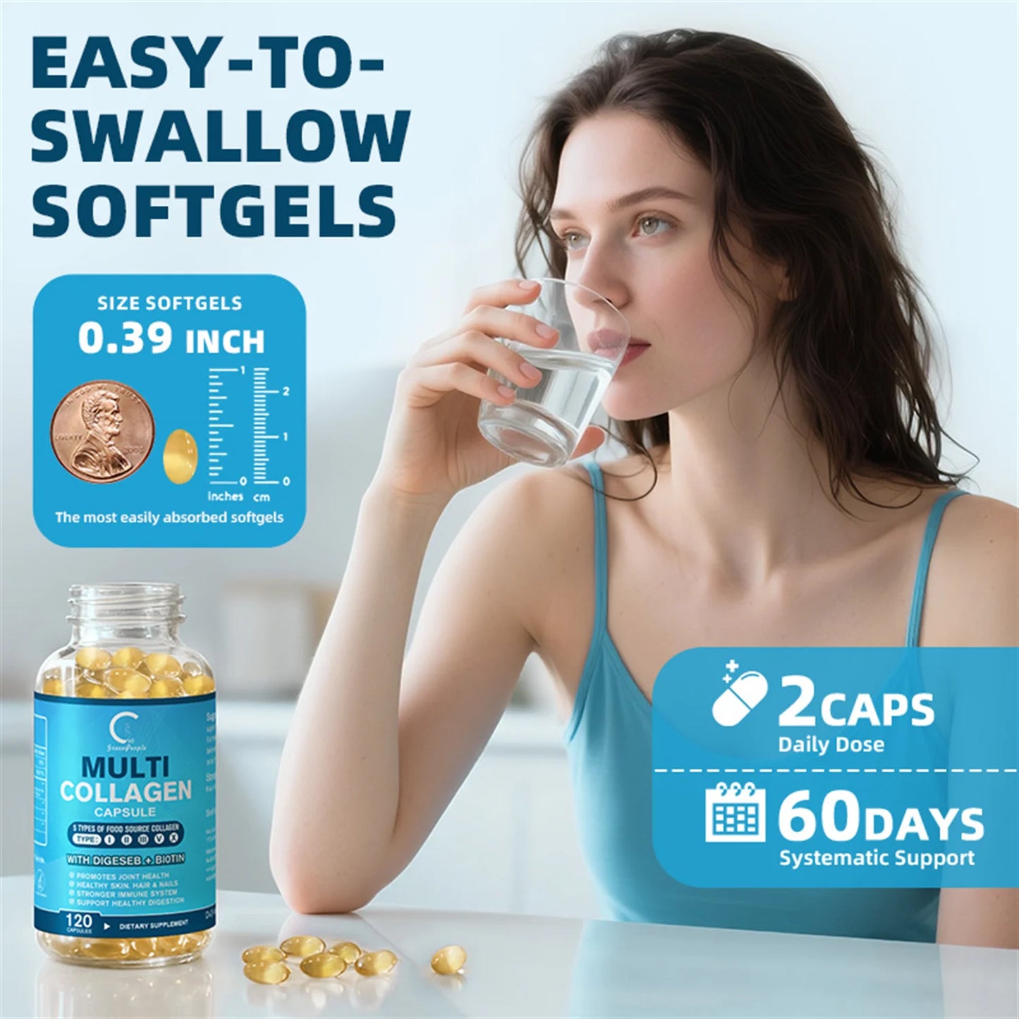 Multi-Collagen Capsules 5000Mg for Joints Hair Skin and Nails Healthy, 240 Capsules