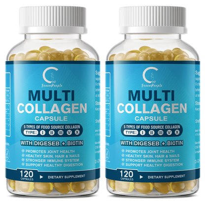 Multi-Collagen Capsules 5000Mg for Joints Hair Skin and Nails Healthy, 240 Capsules