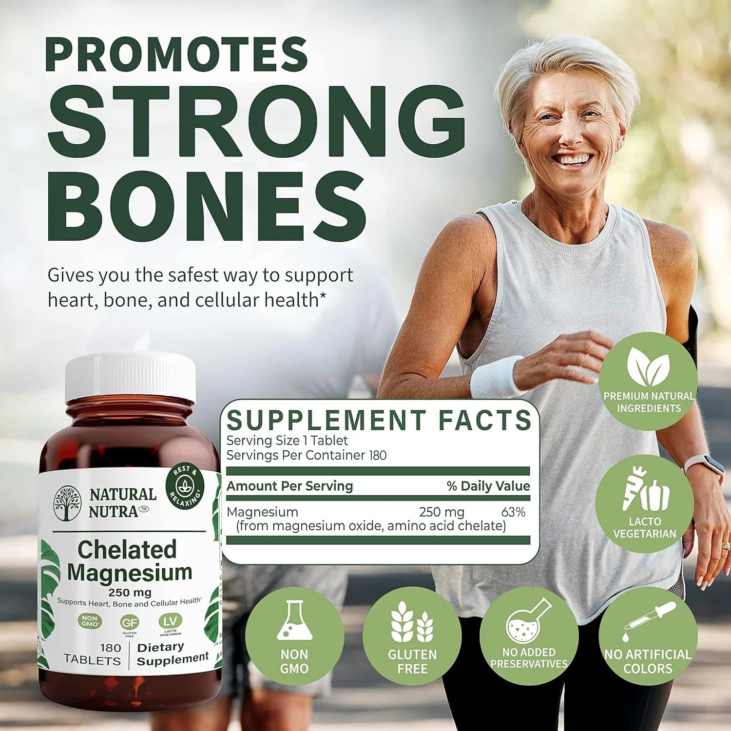 Chelated Magnesium Oxide 250Mg, Promotes Healthy Bones, Dental Health - 180 Tablets