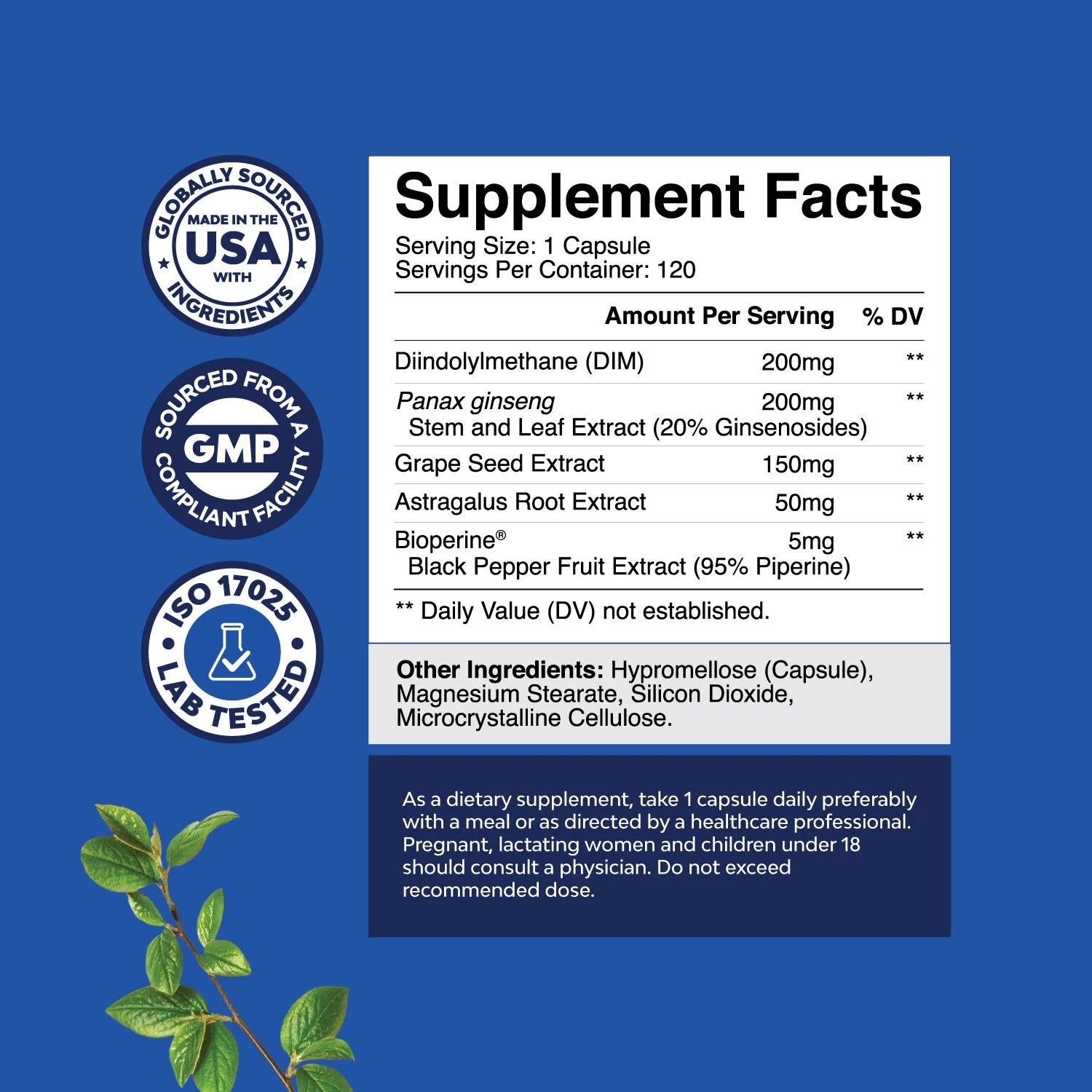 DIM Supplement for Men, Estrogen Blocker Hormone Balance Support, 120 Capsules